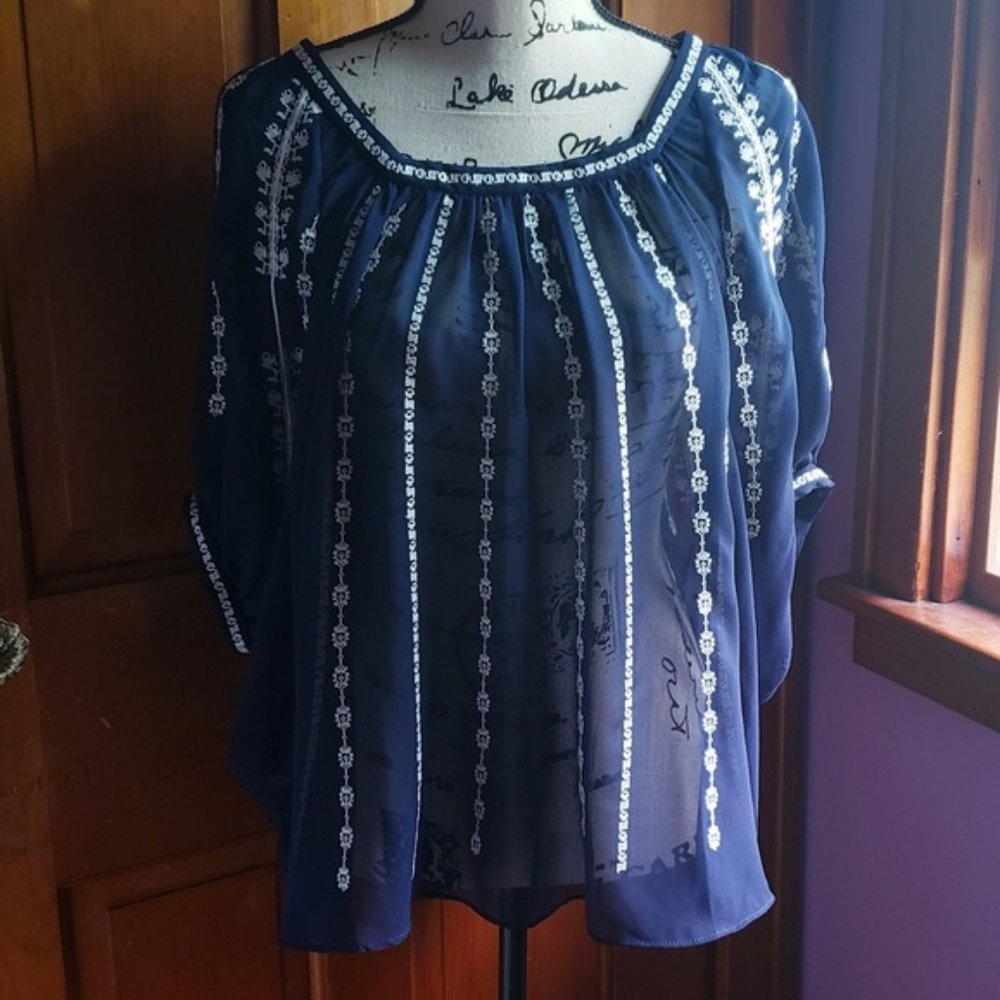 Hazel embroidered blue and white blouse by Anthropologie Size S